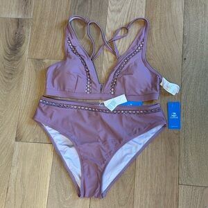 Cupshe Mauve Bikini Set with Lace Detail